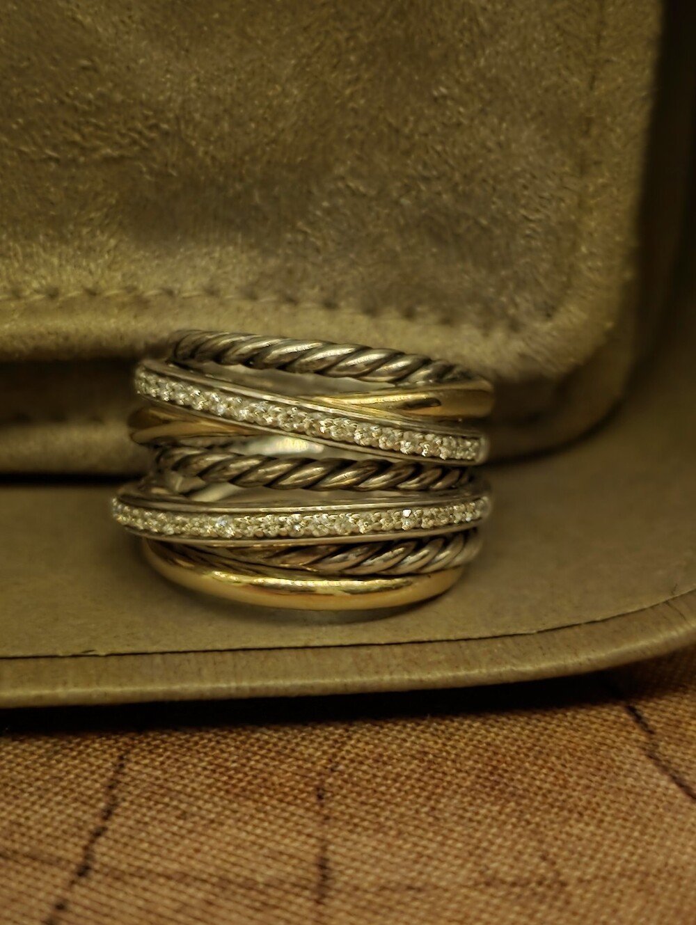David Yurman Crossover Seven Row Ring Pave Diamond And Gold
